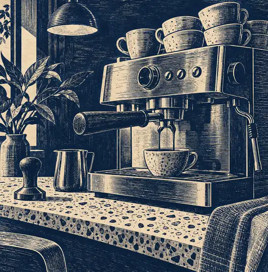 Illustration of cafés equipment and workspace
